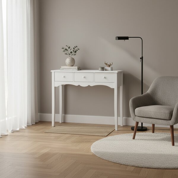 DecHome Consolle Ingresso Stile Shabby Chic con 3 Cassetti Dimensioni 100x32x85 cm colore Bianco