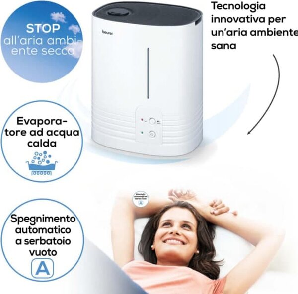 Beurer Umidificatore d'Aria Serbatoio 6 Litri Capacit di umidificazione 400 ml/h per Ambienti fino a 50 m colore Bianco - LB 55