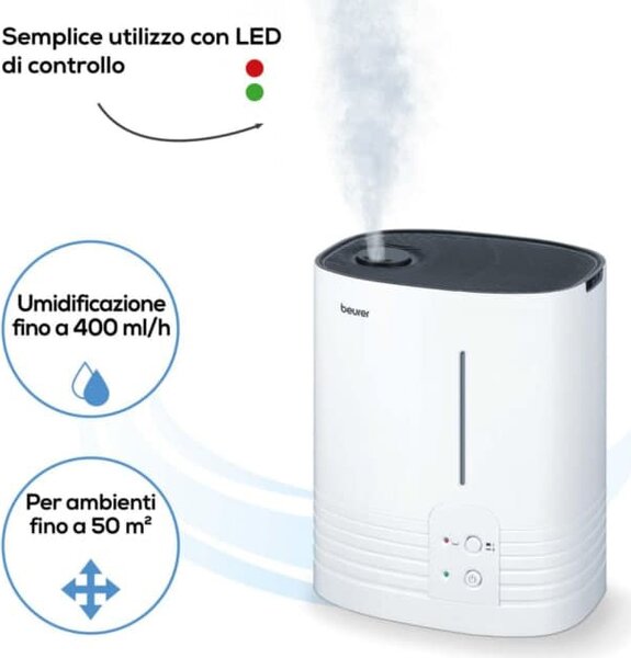 Beurer Umidificatore d'Aria Serbatoio 6 Litri Capacit di umidificazione 400 ml/h per Ambienti fino a 50 m colore Bianco - LB 55