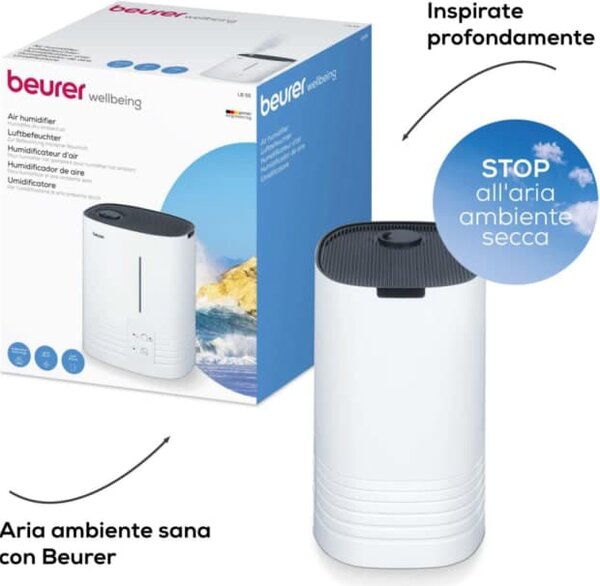 Beurer Umidificatore d'Aria Serbatoio 6 Litri Capacit di umidificazione 400 ml/h per Ambienti fino a 50 m colore Bianco - LB 55