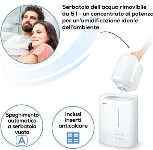 Beurer Umidificatore d'Aria Serbatoio 6 Litri Capacit di umidificazione 400 ml/h per Ambienti fino a 50 m colore Bianco - LB 55