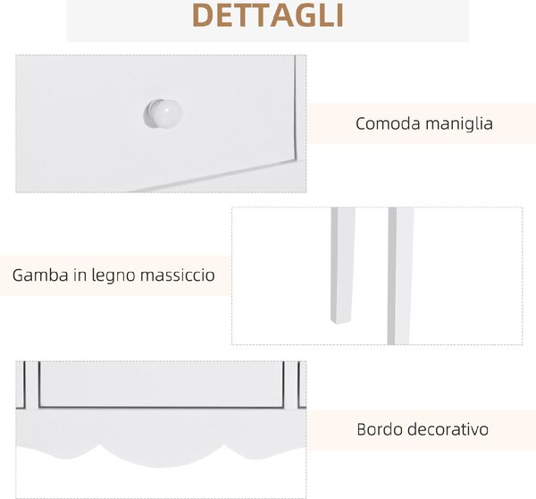 DecHome Consolle Ingresso Stile Shabby Chic con 3 Cassetti Dimensioni 100x32x85 cm colore Bianco