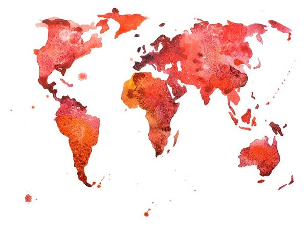 Carta da parati – Continenti in colore rosso