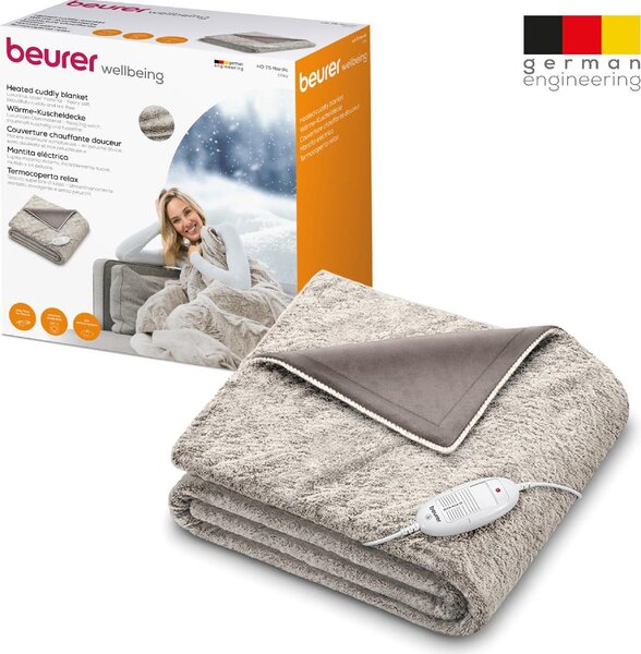 Beurer Coperta Elettrica con Dispositivo di Termoregolazione Elettronico, 6 livelli di temperatura e spegnimento automatico colore Nordic Taupe - H