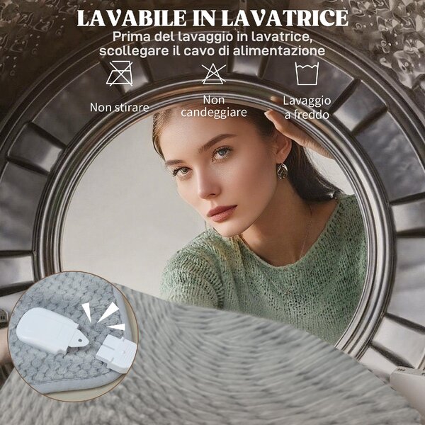 DecHome Coperta Elettrica 160x140 cm con 5 Livelli di Calore e 2 Telecomandi in Pile e Poliestere colore Grigio - W714GY