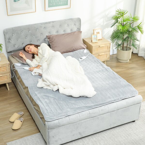 DecHome Coperta Elettrica 160x140 cm con 5 Livelli di Calore e 2 Telecomandi in Pile e Poliestere colore Grigio - W714GY