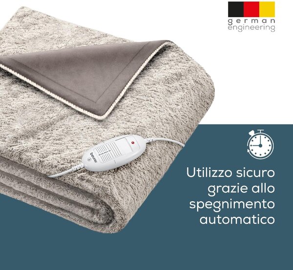 Beurer Coperta Elettrica con Dispositivo di Termoregolazione Elettronico, 6 livelli di temperatura e spegnimento automatico colore Nordic Taupe - H