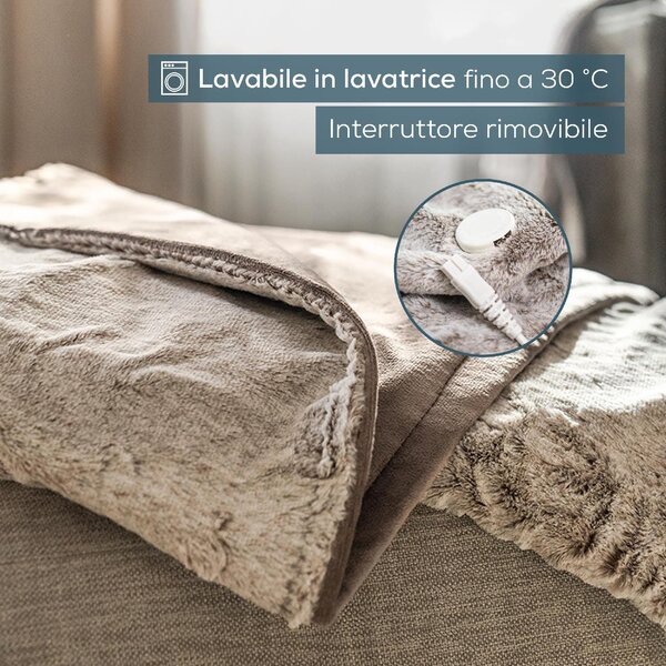 Beurer Coperta Elettrica con Dispositivo di Termoregolazione Elettronico, 6 livelli di temperatura e spegnimento automatico colore Nordic Taupe - H