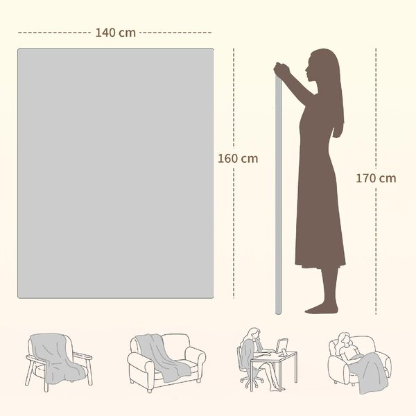 DecHome Coperta Elettrica 160x140 cm con 5 Livelli di Calore e 2 Telecomandi in Pile e Poliestere colore Grigio - W714GY