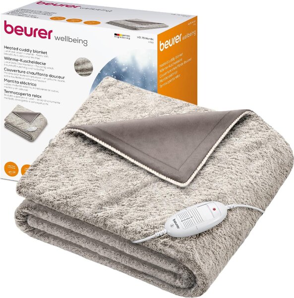 Beurer Coperta Elettrica con Dispositivo di Termoregolazione Elettronico, 6 livelli di temperatura e spegnimento automatico colore Nordic Taupe - H