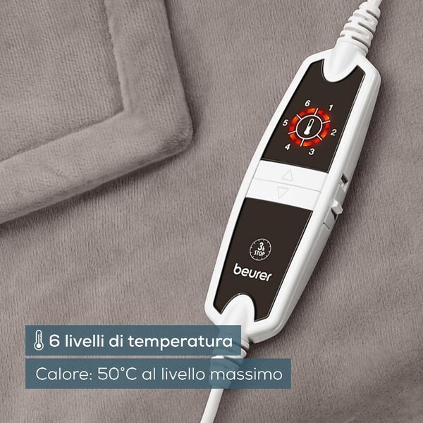 Beurer Coperta elettrica con spegnimento automatico e 6 impostazioni di temperatura colore tortora - HD150XXLC