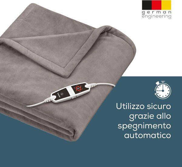 Beurer Coperta elettrica con spegnimento automatico e 6 impostazioni di temperatura colore tortora - HD150XXLC