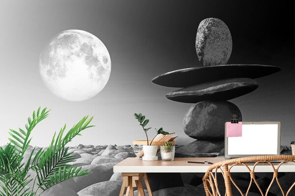 Carta da parati – Pietre in luce lunare in bianco e nero