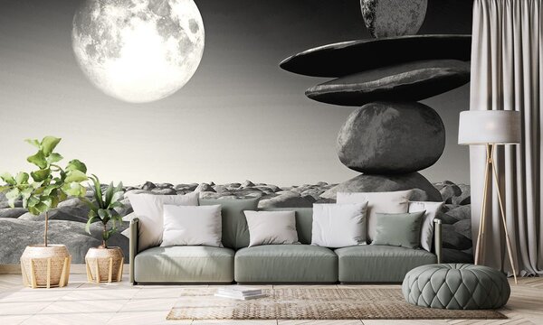 Carta da parati – Pietre in luce lunare in bianco e nero