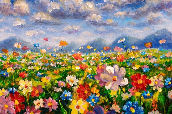 Carta da parati – Dipinto a olio fiori selvatici