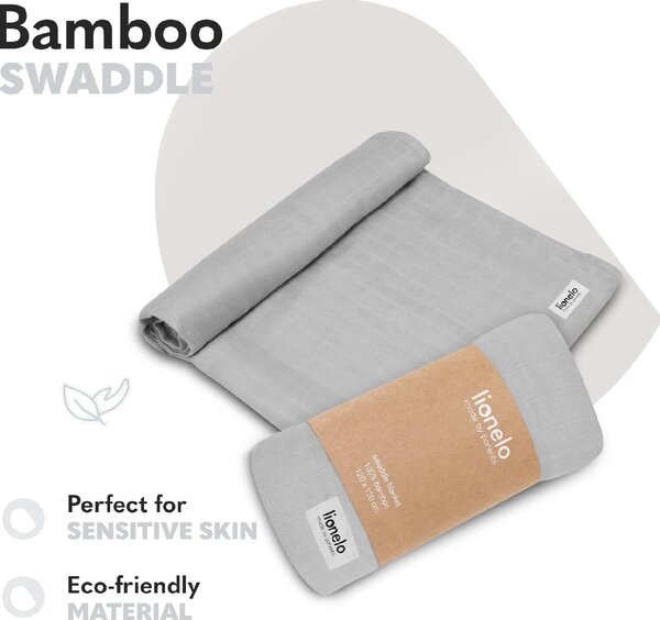 Lionelo Copertina Neonato in Cotone 120x120 cm colore Grey Stone - Bamboo Swaddle
