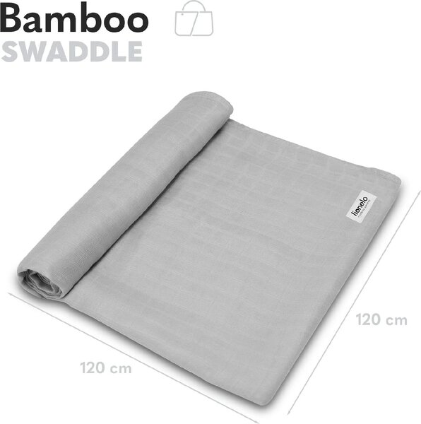 Lionelo Copertina Neonato in Cotone 120x120 cm colore Grey Stone - Bamboo Swaddle