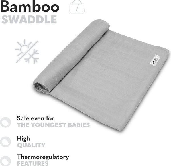 Lionelo Copertina Neonato in Cotone 120x120 cm colore Grey Stone - Bamboo Swaddle