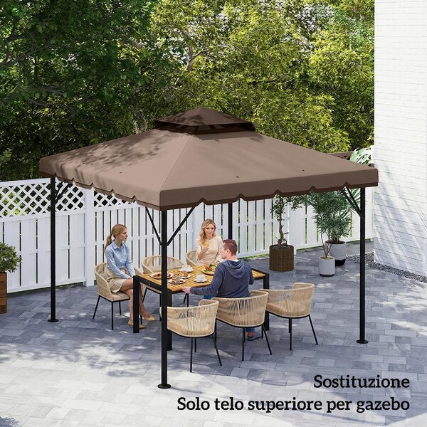 VivaGarden Copertura Gazebo 3x3 m a 2 Livelli Top in Poliestere con 8 Fori di Drenaggio colore Cachi e Marrone