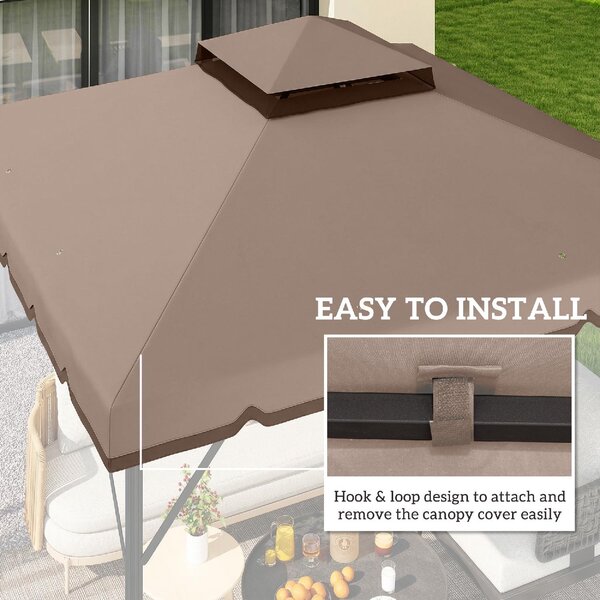VivaGarden Copertura Gazebo 3x3 m a 2 Livelli Top in Poliestere con 8 Fori di Drenaggio colore Cachi e Marrone
