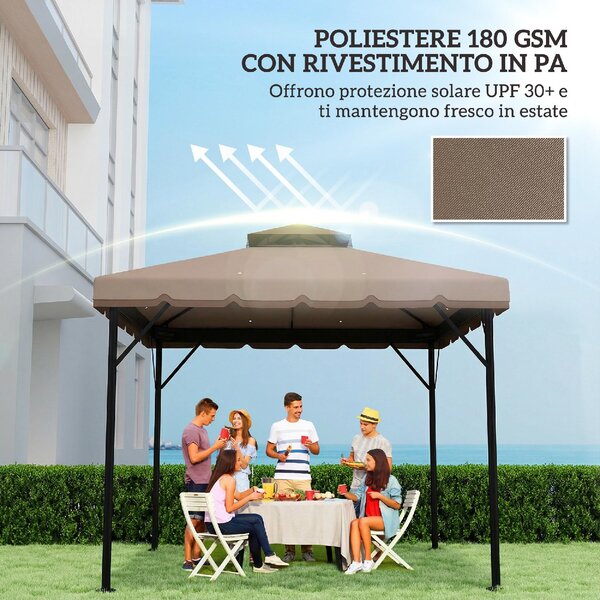 VivaGarden Copertura Gazebo 3x3 m a 2 Livelli Top in Poliestere con 8 Fori di Drenaggio colore Cachi e Marrone