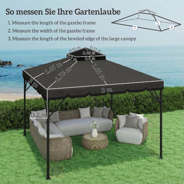 VivaGarden Copertura Gazebo 3x3 m a 2 Livelli Top in Poliestere con 8 Fori di Drenaggio colore Grigio Chiaro e Scuro