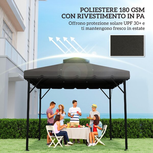 VivaGarden Copertura Gazebo 3x3 m a 2 Livelli Top in Poliestere con 8 Fori di Drenaggio colore Grigio Chiaro e Scuro