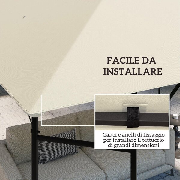 VivaGarden Copertura Gazebo 3x3 m con 8 Fori di Drenaggio in Tessuto Oxford 600D colore Bianco Crema
