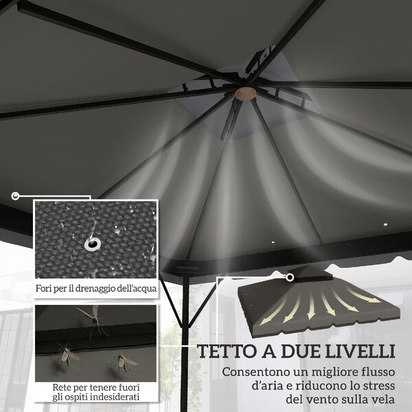 VivaGarden Copertura Gazebo 3x3 m a 2 Livelli Top in Poliestere con 8 Fori di Drenaggio colore Grigio Chiaro e Scuro