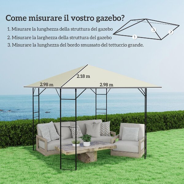 VivaGarden Copertura Gazebo 3x3 m con 8 Fori di Drenaggio in Tessuto Oxford 600D colore Bianco Crema