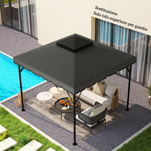 VivaGarden Copertura Gazebo 3x3 m a 2 Livelli Top in Poliestere con 8 Fori di Drenaggio colore Grigio Chiaro e Scuro