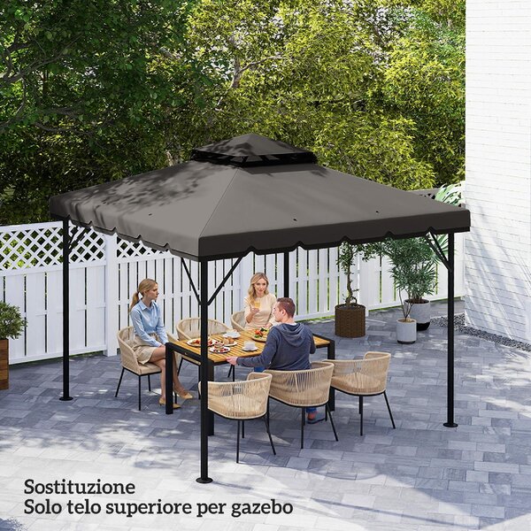 VivaGarden Copertura Gazebo 3x3 m a 2 Livelli Top in Poliestere con 8 Fori di Drenaggio colore Grigio Chiaro e Scuro