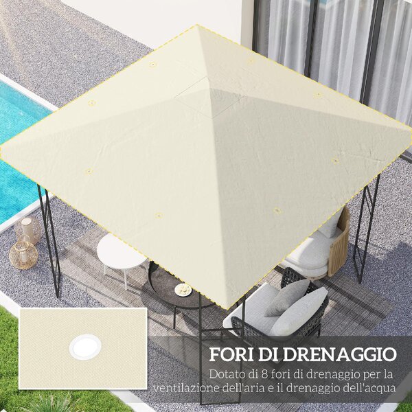 VivaGarden Copertura Gazebo 3x3 m con 8 Fori di Drenaggio in Tessuto Oxford 600D colore Bianco Crema