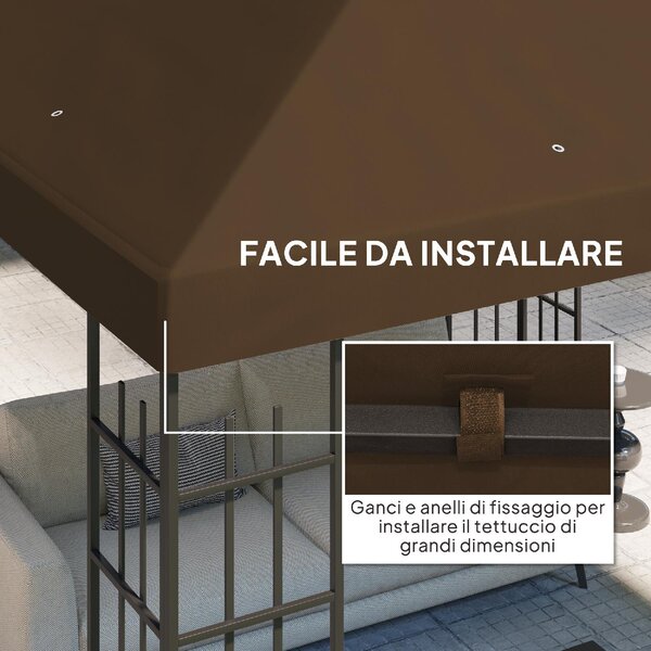 VivaGarden Copertura Gazebo 3x3 m in Tessuto Oxford 600D con Fori di Drenaggio colore Marrone