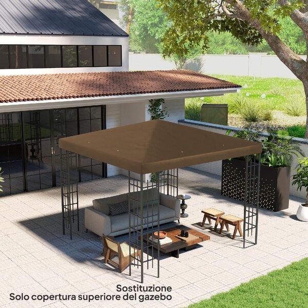 VivaGarden Copertura Gazebo 3x3 m in Tessuto Oxford 600D con Fori di Drenaggio colore Marrone