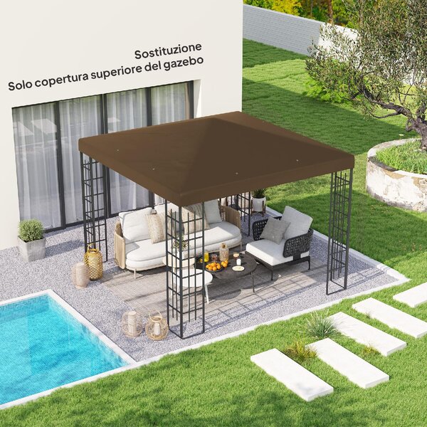 VivaGarden Copertura Gazebo 3x3 m in Tessuto Oxford 600D con Fori di Drenaggio colore Marrone