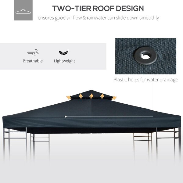 VivaGarden Copertura Gazebo 3x3 mt a 2 Livelli e Resistente ai Raggi UV colore Grigio Antracite
