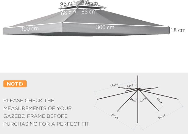 VivaGarden Copertura Gazebo 3x3 mt a 2 Livelli e Resistente ai Raggi UV colore Grigio Scuro