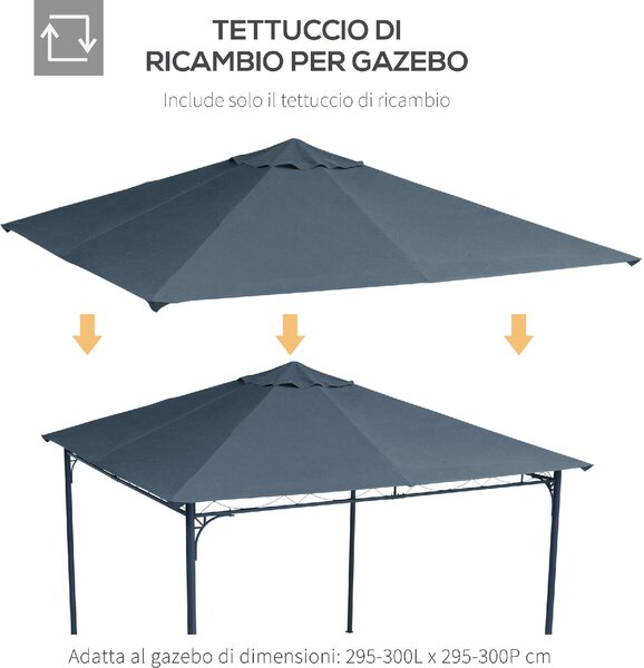 VivaGarden Copertura Gazebo 3x3 mt Top in Poliestere Impermeabile con 8 Fori di Ventilazione colore Grigio