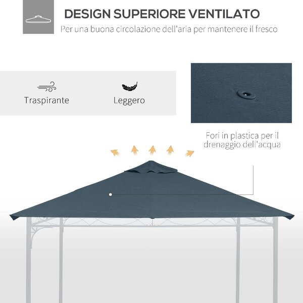 VivaGarden Copertura Gazebo 3x3 mt Top in Poliestere Impermeabile con 8 Fori di Ventilazione colore Grigio
