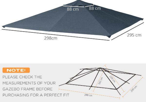 VivaGarden Copertura Gazebo 3x3 mt Top in Poliestere Impermeabile con 8 Fori di Ventilazione colore Grigio