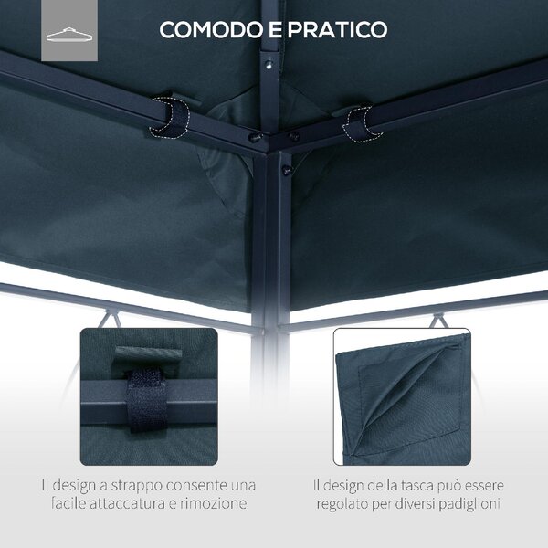 VivaGarden Copertura Gazebo 3x3 mt Top in Poliestere Impermeabile con 8 Fori di Ventilazione colore Grigio