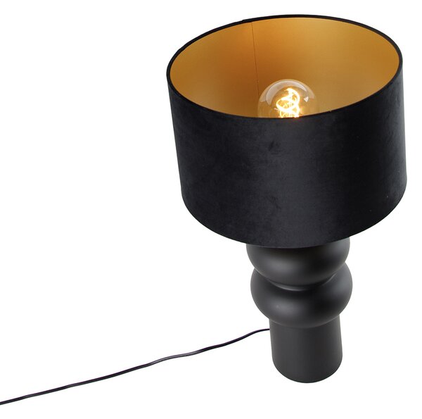 Lampada da tavolo di design con paralume in velluto nero con dettagli oro 35 cm - Alisia