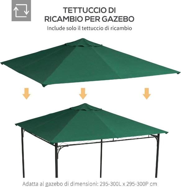 VivaGarden Copertura Gazebo 3x3 mt Top in Poliestere Impermeabile con 8 Fori di Ventilazione colore Verde