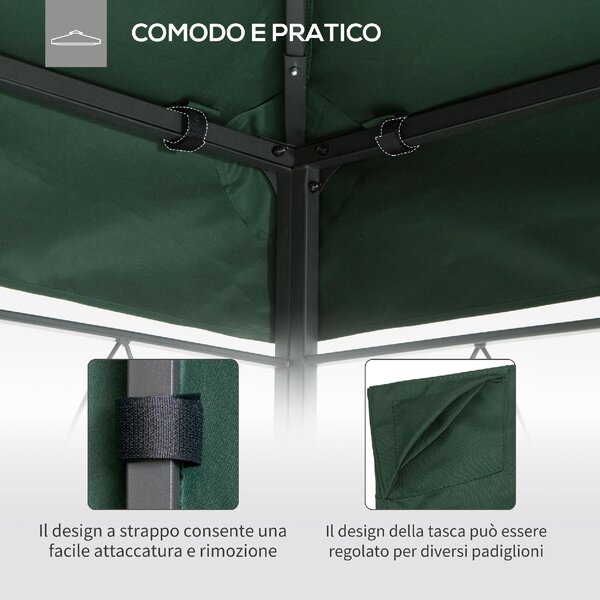 VivaGarden Copertura Gazebo 3x3 mt Top in Poliestere Impermeabile con 8 Fori di Ventilazione colore Verde