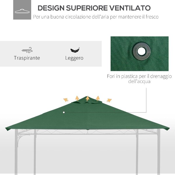 VivaGarden Copertura Gazebo 3x3 mt Top in Poliestere Impermeabile con 8 Fori di Ventilazione colore Verde