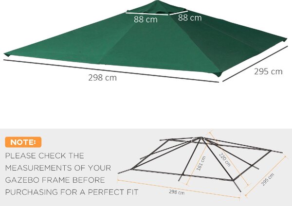 VivaGarden Copertura Gazebo 3x3 mt Top in Poliestere Impermeabile con 8 Fori di Ventilazione colore Verde
