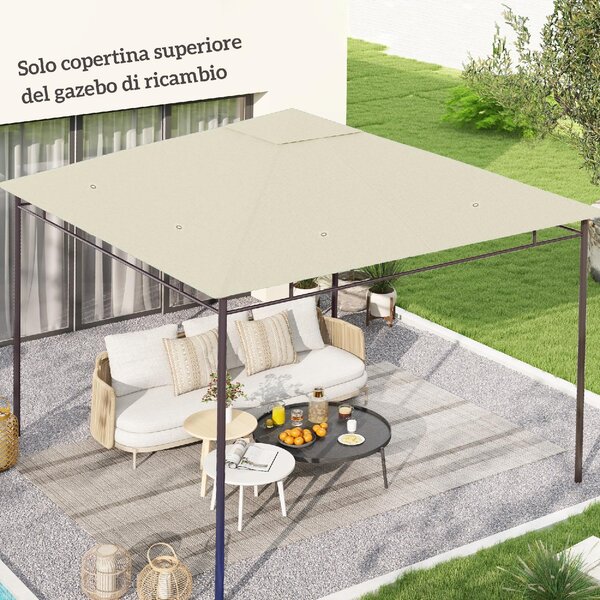 VivaGarden Copertura Gazebo 3x3m in Poliestere con Prese d'Aria e Fori di Drenaggio colore Crema
