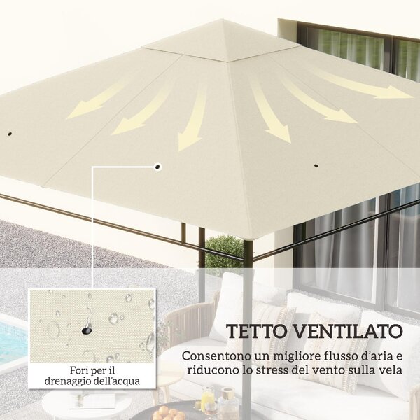 VivaGarden Copertura Gazebo 3x3m in Poliestere con Prese d'Aria e Fori di Drenaggio colore Crema