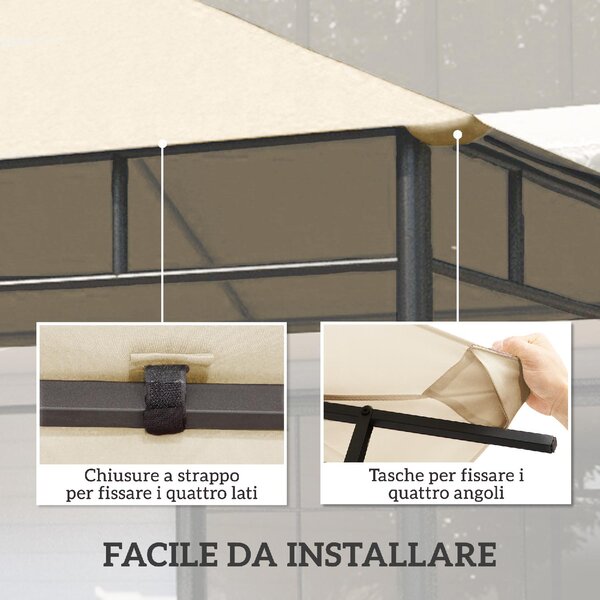 VivaGarden Copertura Gazebo 3x3m in Poliestere con Prese d'Aria e Fori di Drenaggio colore Crema